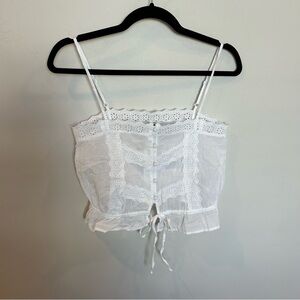 American Eagle Lace Button-Up Cami Tank Top, White, XXS